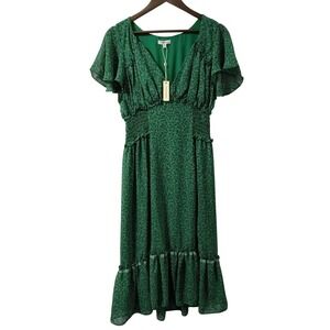 Max Studio Green Floral Flutter Sleeve Smocked Midi Dress  Womens Medium NWT